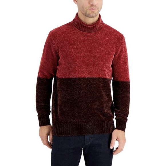 Alfani Mens Equator Red Chenille Colorblock Pullover Turtleneck Sweater XL NWT - Picture 1 of 10